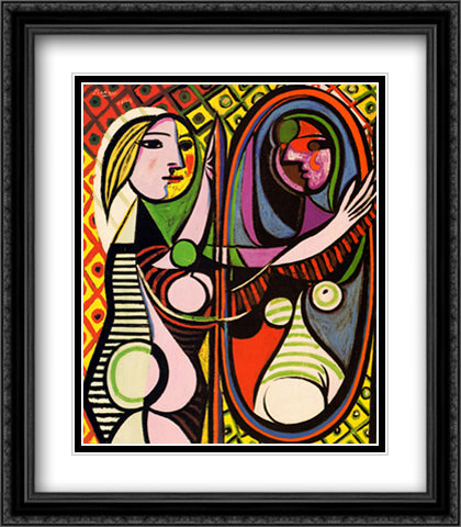 Girl Before a Mirror 28x32 Black Ornate Wood Framed Art Print Poster with Double Matting by Picasso, Pablo