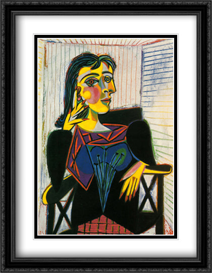 Dora Maar Seated 28x36 Black Ornate Wood Framed Art Print Poster with Double Matting by Picasso, Pablo