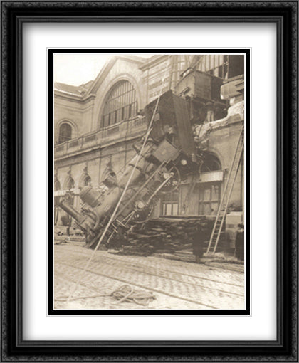 La Gare Montparnasse, 1895 28x34 Black Ornate Wood Framed Art Print Poster with Double Matting