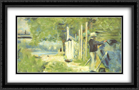 Man Painting a Boat 40x26 Black Ornate Wood Framed Art Print Poster with Double Matting by Seurat, Georges