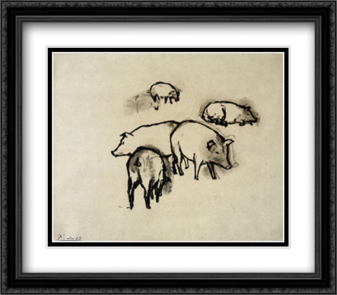 Pigs 32x28 Black Ornate Wood Framed Art Print Poster with Double Matting by Picasso, Pablo