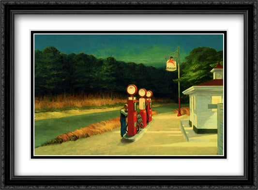 Gas, 1940 38x28 Black Ornate Wood Framed Art Print Poster with Double Matting by Hopper, Edward