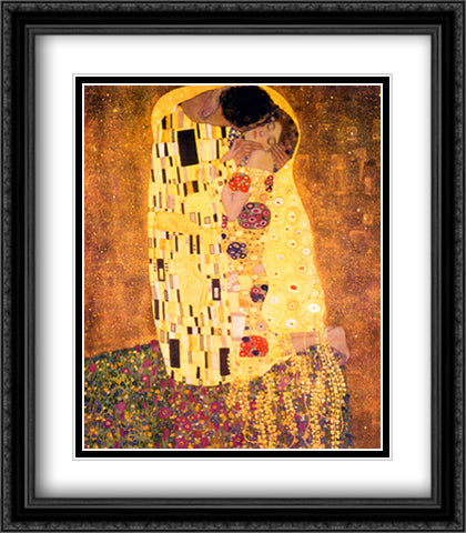 The Kiss 28x32 Black Ornate Wood Framed Art Print Poster with Double Matting by Klimt, Gustav