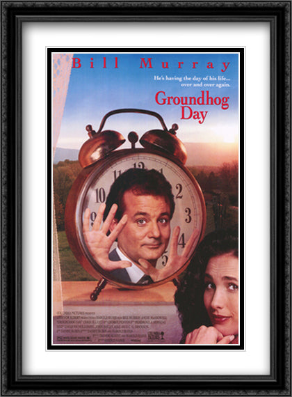 Groundhog Day 28x38 Black Ornate Wood Framed Movie Poster with Double Matting