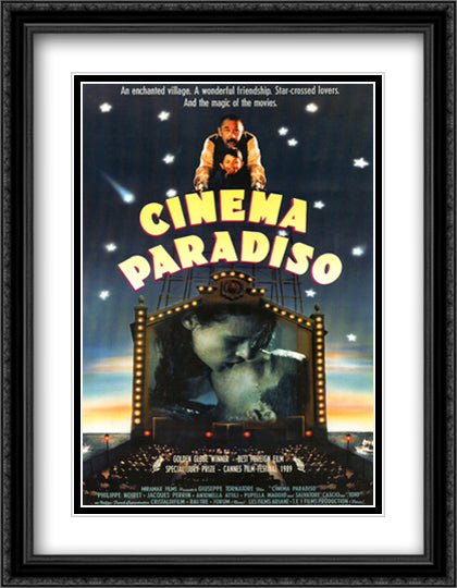 Cinema Paradiso 28x36 Black Ornate Wood Framed Movie Poster with Double Matting