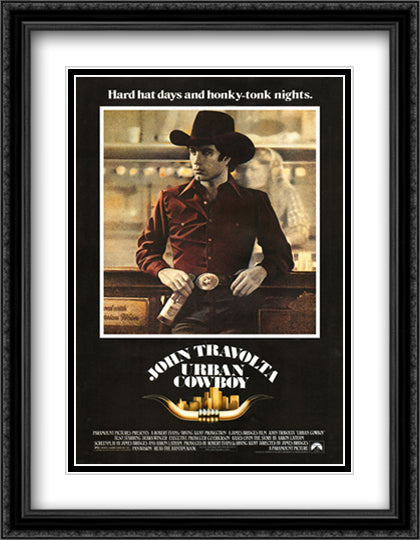 Urban Cowboy 28x36 Black Ornate Wood Framed Movie Poster with Double Matting