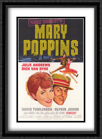 Mary Poppins 28x38 Black Ornate Wood Framed Movie Poster with Double Matting
