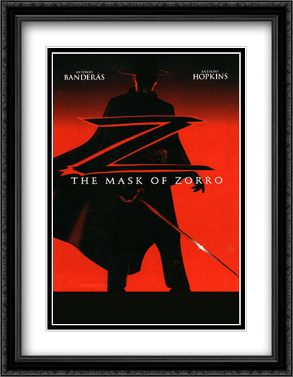The Mask of Zorro 28x36 Black Ornate Wood Framed Movie Poster with Double Matting