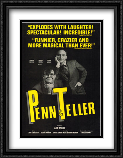 Penn & Teller (Broadway) 28x36 Black Ornate Wood Framed Movie Poster with Double Matting