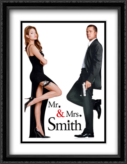Mr. and Mrs. Smith 28x36 Black Ornate Wood Framed Movie Poster with Double Matting