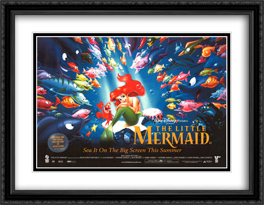 The Little Mermaid 36x28 Black Ornate Wood Framed Movie Poster with Double Matting