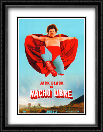 Nacho Libre 28x36 Black Ornate Wood Framed Movie Poster with Double Matting