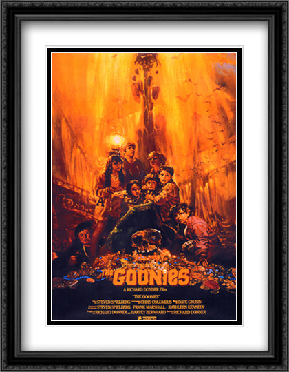 The Goonies 28x36 Black Ornate Wood Framed Movie Poster with Double Matting