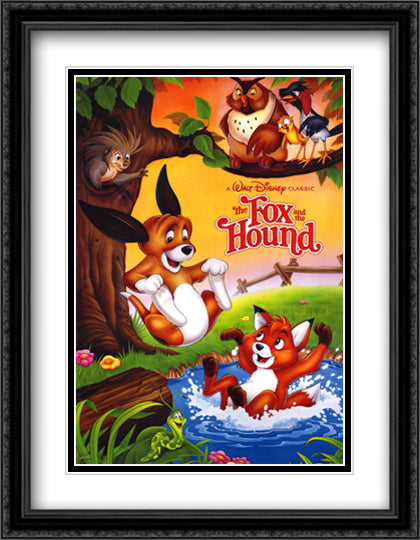 The Fox and the Hound 28x36 Black Ornate Wood Framed Movie Poster with Double Matting