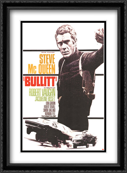 Bullitt 28x38 Black Ornate Wood Framed Movie Poster with Double Matting
