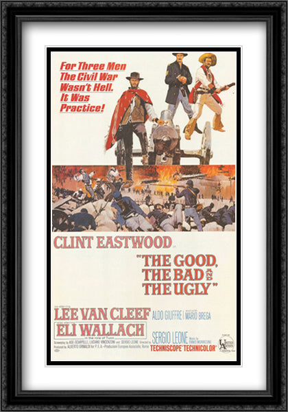 The Good the Bad and the Ugly 28x40 Black Ornate Wood Framed Movie Poster with Double Matting