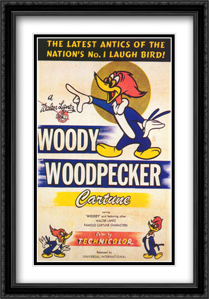 Woody Woodpecker 28x40 Black Ornate Wood Framed Movie Poster with Double Matting