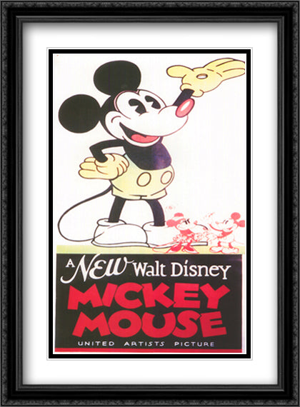 A New Walt Disney Mickey Mouse 28x38 Black Ornate Wood Framed Movie Poster with Double Matting