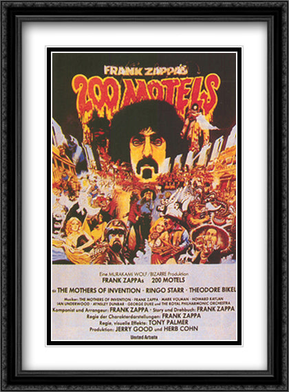 200 Motels 28x38 Black Ornate Wood Framed Movie Poster with Double Matting