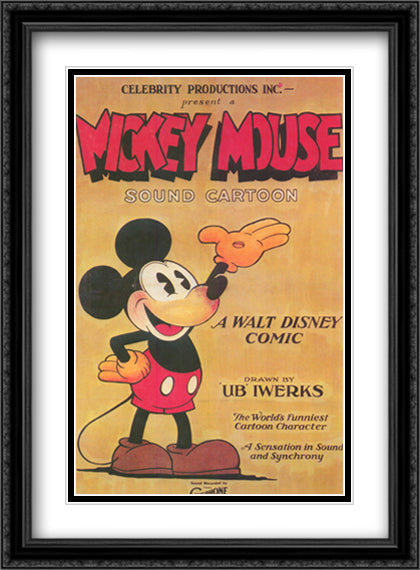 Mickey Mouse 28x38 Black Ornate Wood Framed Movie Poster with Double Matting