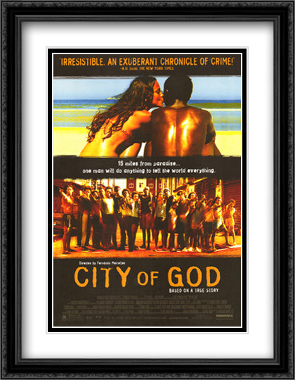 City Of God 28x36 Black Ornate Wood Framed Movie Poster with Double Matting