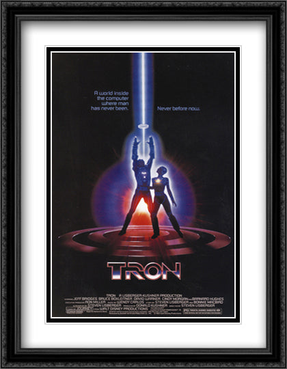 Tron 28x36 Black Ornate Wood Framed Movie Poster with Double Matting
