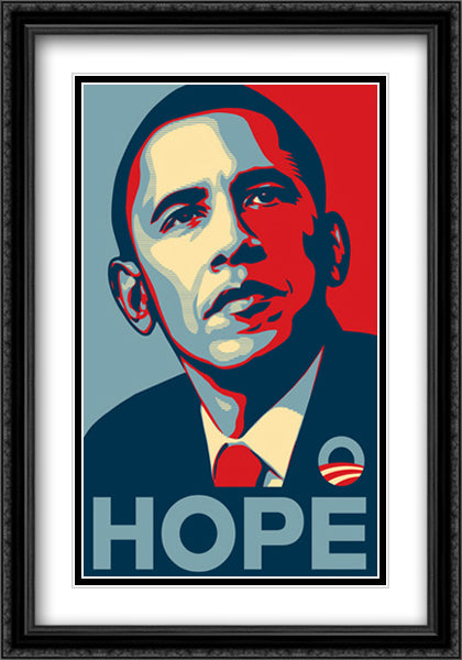 RARE Obama Campaign Poster - HOPE 28x40 Black Ornate Wood Framed Movie Poster with Double Matting