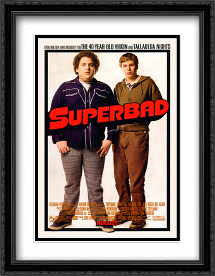 Superbad 28x36 Black Ornate Wood Framed Movie Poster with Double Matting