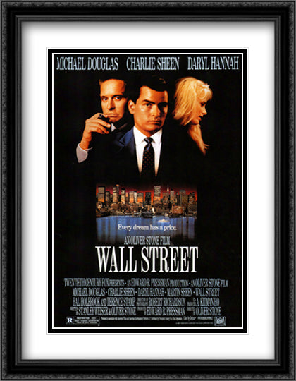 Wall Street 28x36 Black Ornate Wood Framed Movie Poster with Double Matting
