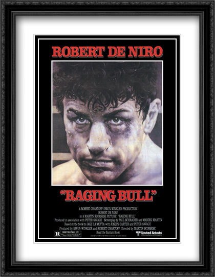 Raging Bull 28x36 Black Ornate Wood Framed Movie Poster with Double Matting