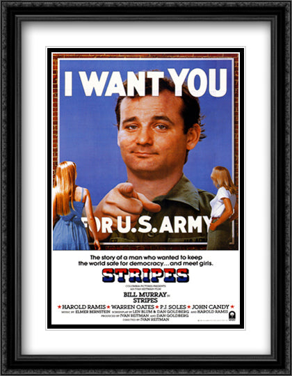 Stripes 28x36 Black Ornate Wood Framed Movie Poster with Double Matting