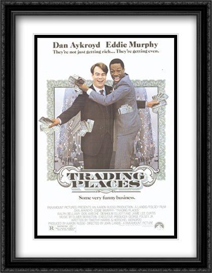 Trading Places 28x36 Black Ornate Wood Framed Movie Poster with Double Matting