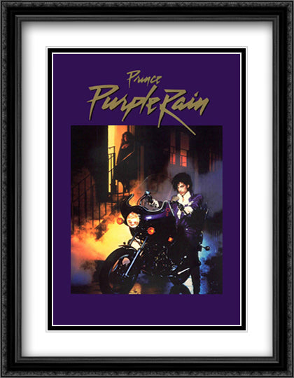 Purple Rain 28x36 Black Ornate Wood Framed Movie Poster with Double Matting