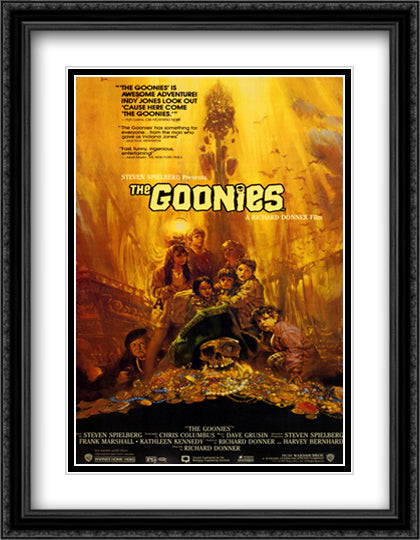 The Goonies 28x36 Black Ornate Wood Framed Movie Poster with Double Matting