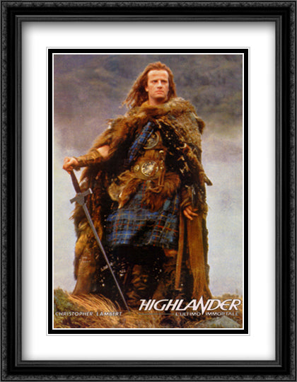 Highlander 28x36 Black Ornate Wood Framed Movie Poster with Double Matting