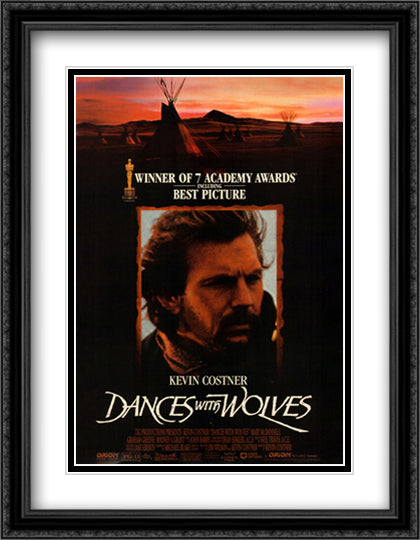 Dances with Wolves 28x36 Black Ornate Wood Framed Movie Poster with Double Matting