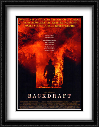 Backdraft 28x36 Black Ornate Wood Framed Movie Poster with Double Matting