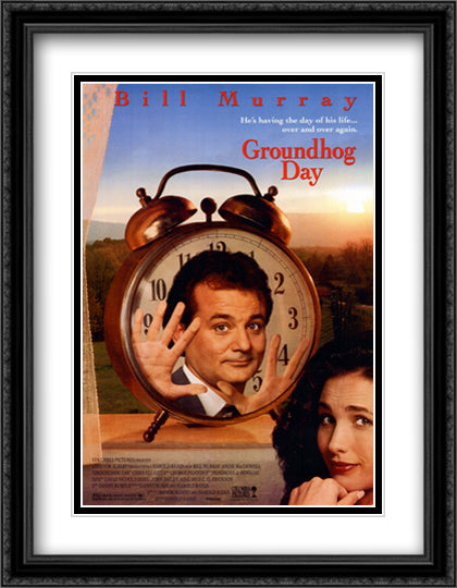 Groundhog Day 28x36 Black Ornate Wood Framed Movie Poster with Double Matting
