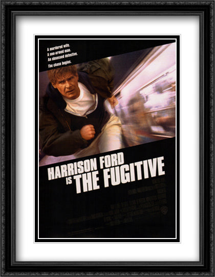 The Fugitive 28x36 Black Ornate Wood Framed Movie Poster with Double Matting