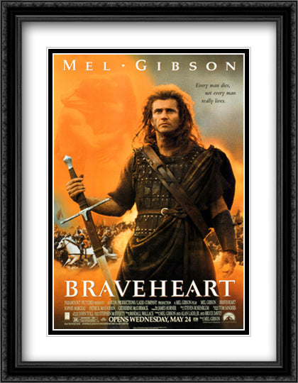Braveheart 28x36 Black Ornate Wood Framed Movie Poster with Double Matting