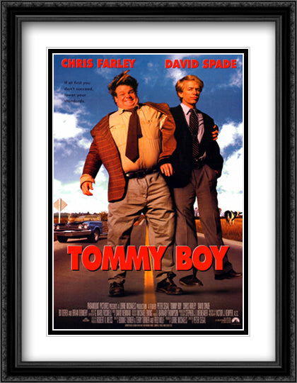 Tommy Boy 28x36 Black Ornate Wood Framed Movie Poster with Double Matting