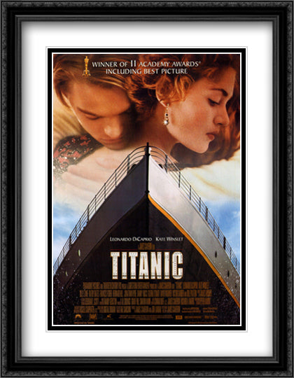 Titanic 28x36 Black Ornate Wood Framed Movie Poster with Double Matting
