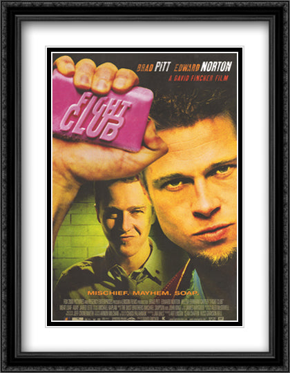 Fight Club 28x36 Black Ornate Wood Framed Movie Poster with Double Matting