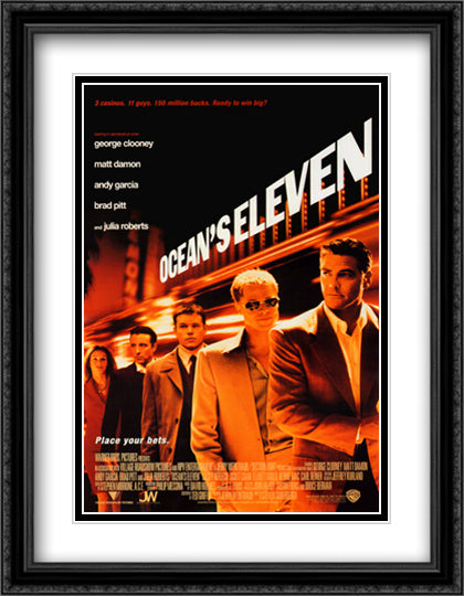 Ocean's Eleven 28x36 Black Ornate Wood Framed Movie Poster with Double Matting