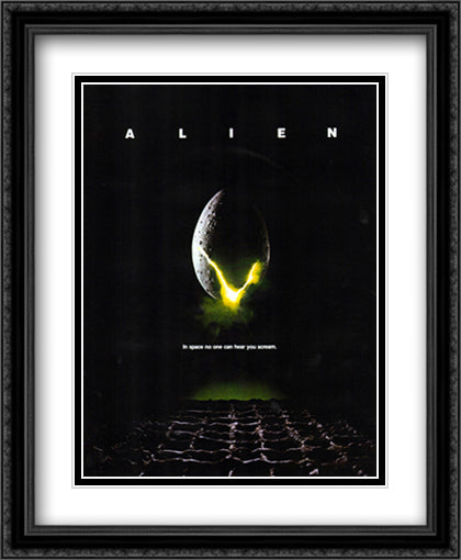 Alien 28x34 Black Ornate Wood Framed Movie Poster with Double Matting