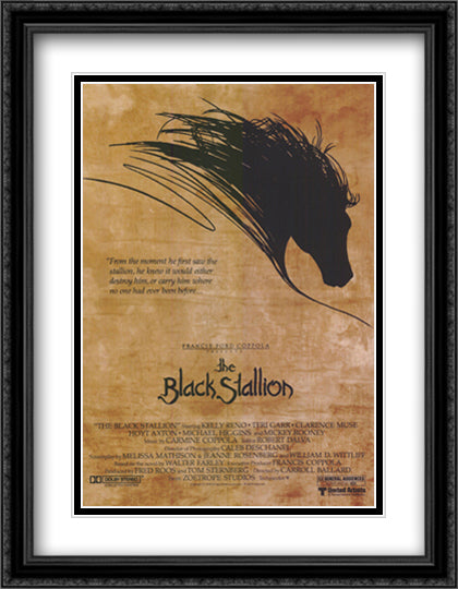The Black Stallion 28x36 Black Ornate Wood Framed Movie Poster with Double Matting