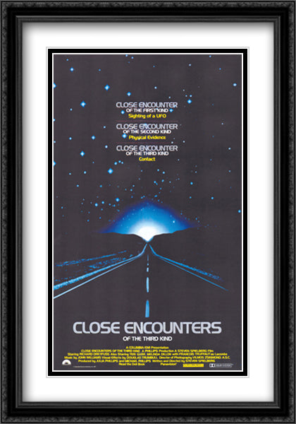 Close Encounters 28x40 Black Ornate Wood Framed Movie Poster with Double Matting