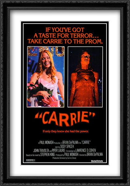 Carrie 28x40 Black Ornate Wood Framed Movie Poster with Double Matting