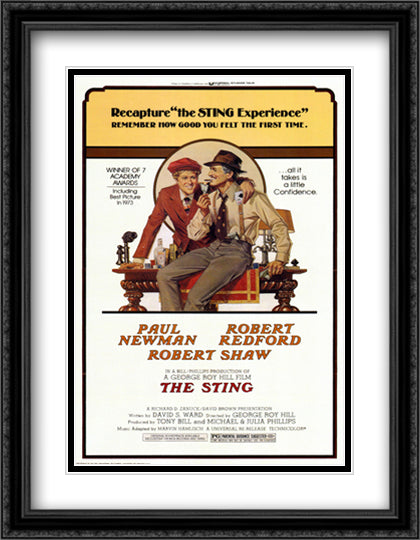 The Sting 28x36 Black Ornate Wood Framed Movie Poster with Double Matting