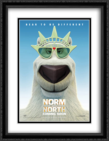 Norm of the North 28x36 Black Ornate Wood Framed Movie Poster with Double Matting